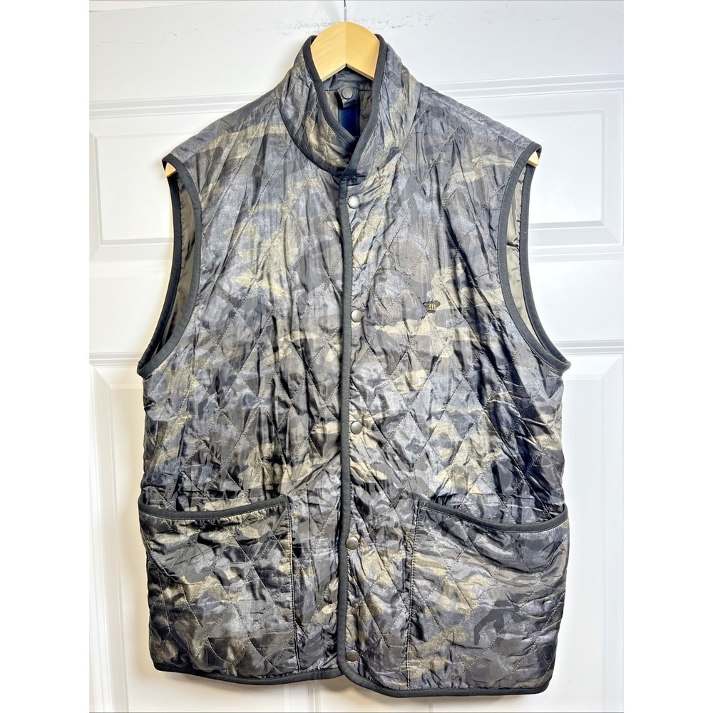 Henry Cotton's Vintage Quilted Camo Vest Men's‎ M Metal Badge Outdoor